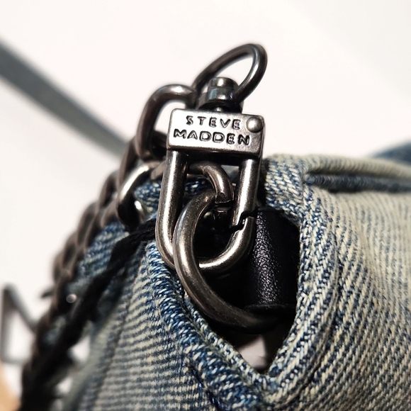 Steve Madden Washed Denim Rose Floral Crossbody Purse - Picture 12 of 14